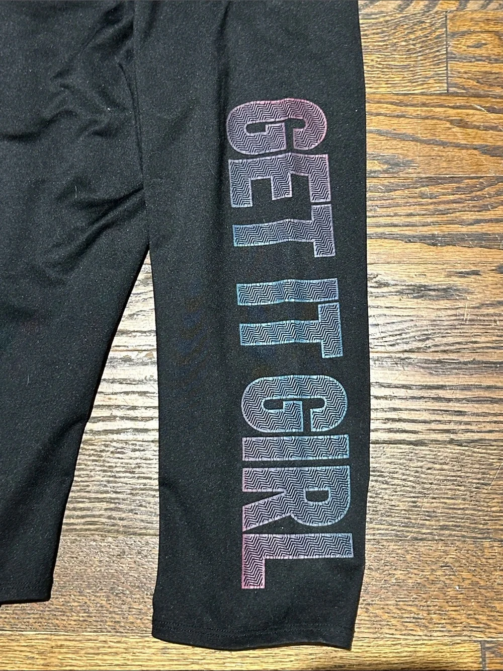 Kids Black Athletic Capri Leggings with Side Lettering